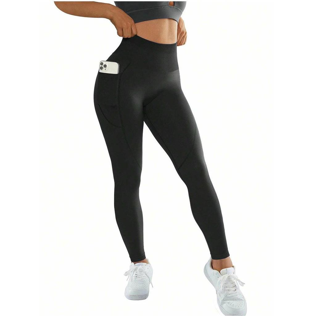 Plus Size High Waist Yoga Pants with Side Pockets - Women's Sports Leggings