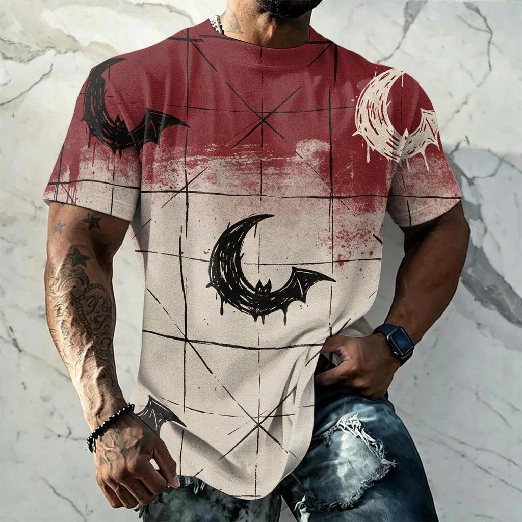 Men's Halloween Vintage Short Sleeve T Shirt Loose Fit Breathable Summer Sports Streetwear Casual Everyday Top with Spider Web Bat Moon Print