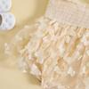 Infant Girl Romper Dress Butterfly Decor Fly Sleeve Ruched Mesh Skirt 3 6 12 18 24 Months Hem Jumpsuits Newborn Clothes Baby Bodysuits with Headband