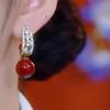 Elegant Zircon Red Pearl Stud Earrings – Versatile Design for Autumn & Winter.