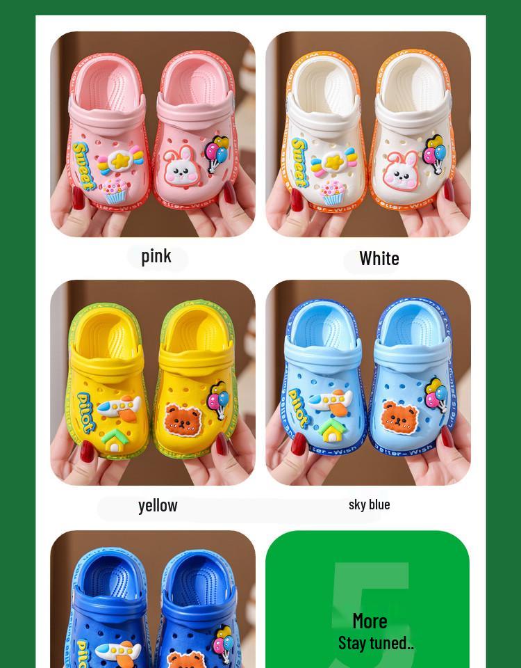 Kids' Summer Non-Slip Cartoon Indoor Shoes: Cute Soft Sole Closed-Toe Sandals for Toddlers.