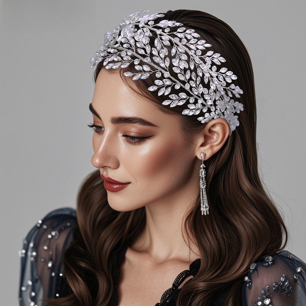 Rhinestone Bride Headdress Leaf Wedding Hair Accessories Sweet Photography Headband  Women