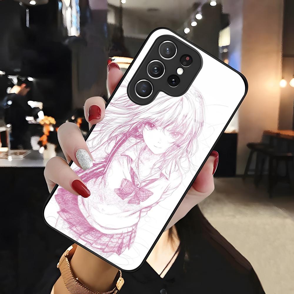 Sketch Anime Girl Phone Case For Samsung S26 S25 Edge Ultra 24 23 22 21 Ultra Plus Fe A55 56 15 4G 5G Glass Cover