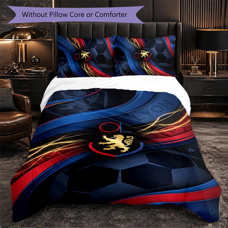 Lyon FC Themed Bedding 3Pcs Duvet Cover Set Decorative Bed Linen For Teen Room Home Decoration