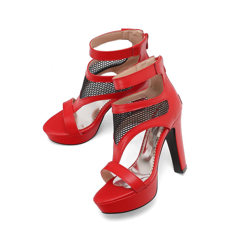 Rote Plateau-Sandalen für Damen Offene Zehenpartie Hoher Blockabsatz Große Übergrößen 50 Nachtclub