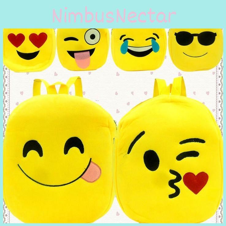 Entzückender Niedlicher Lächeln Emoji Gesicht Rucksack für Kinder Gefertigt aus Plüschmaterial