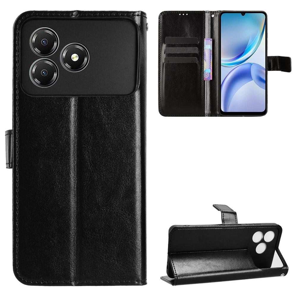 For ZTE Blade A36 PU Leather Case with Strap Crazy Horse Texture Phone Wallet Cover