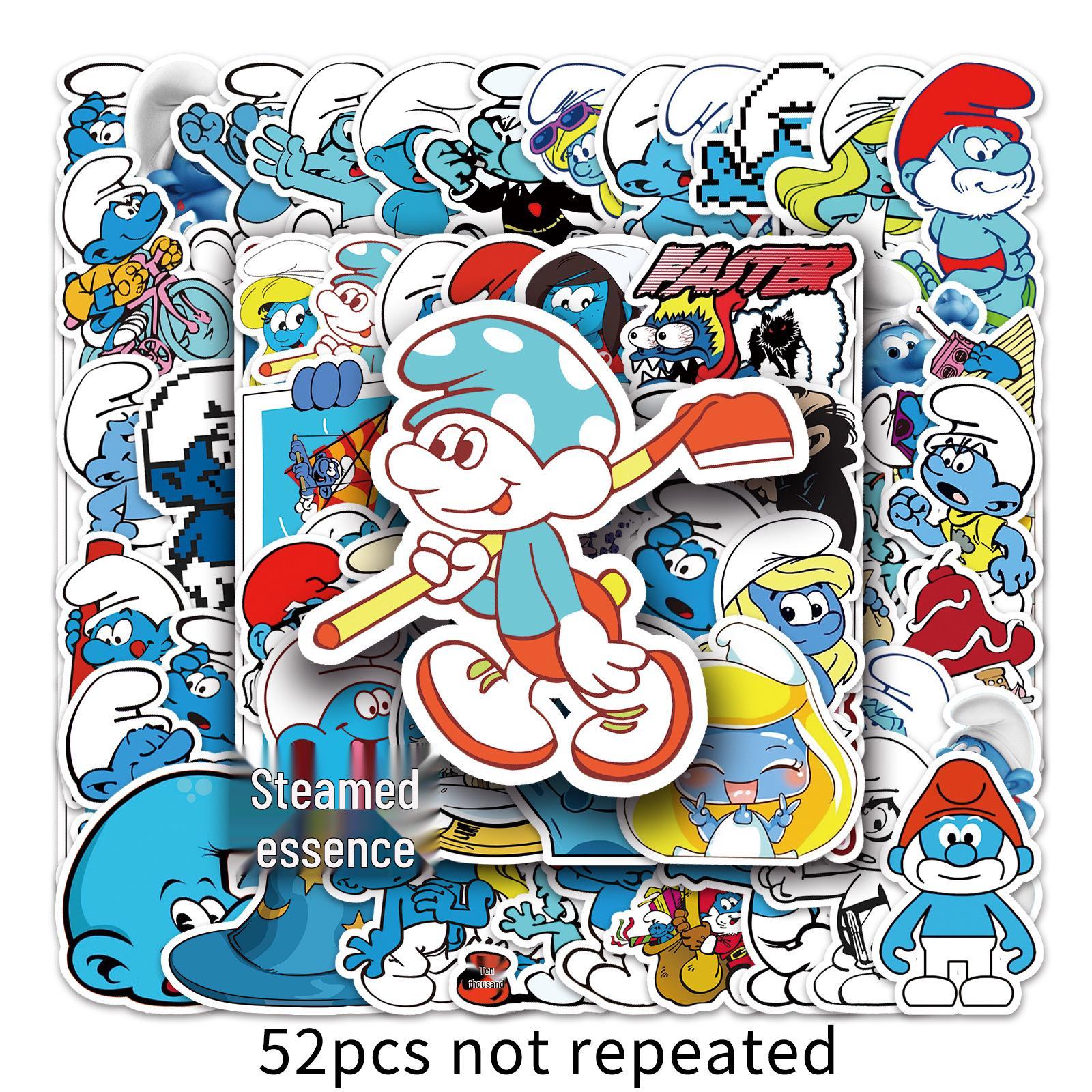 52 Unique Smurfs Cartoon Graffiti Stickers: Waterproof Decals for Suitcases, Luggage, and Bicycles