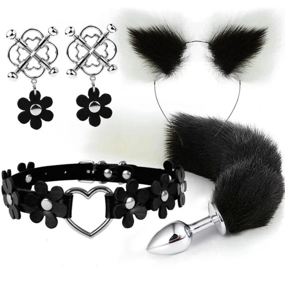 Cute Fox Tail Anal Plug Cat Ears Headbands Set Adult Toys For Women Butt Plug Tails