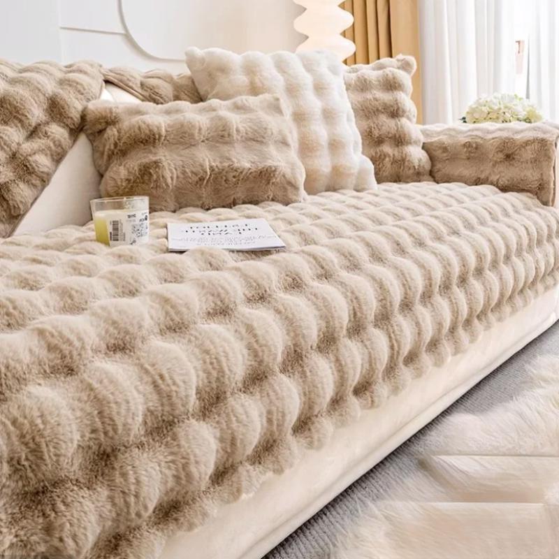 Warm Pink Plush Sofa Towel Soft Rabbit Winter Thickened Sofa Cover Cloth Non-slip Universal Pillowcover Home Protective Mat