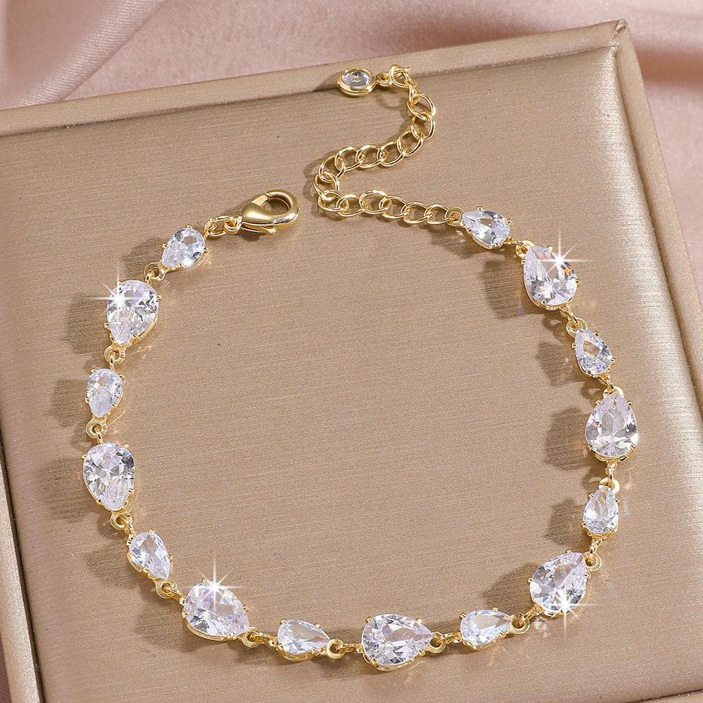 Luxury Gold-Plated Copper Zircon Leaf Bracelet, High Quality Jewelry