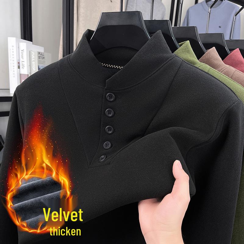 Men's Winter Fleece Hoodie with Half-High Collar - Thick, Warm Base Layer for Casual Fashion