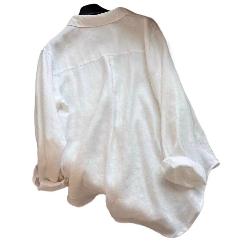 Super Fairy White Long-Sleeved Cotton-Linen Sun Protection Shirt Jacket