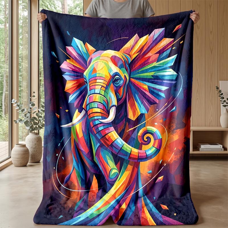Vibrant Colorful Elephant Art Theme Blanket Lightweight Warm Flannel Blanket Decorative Throw Blanket for Home Decoration