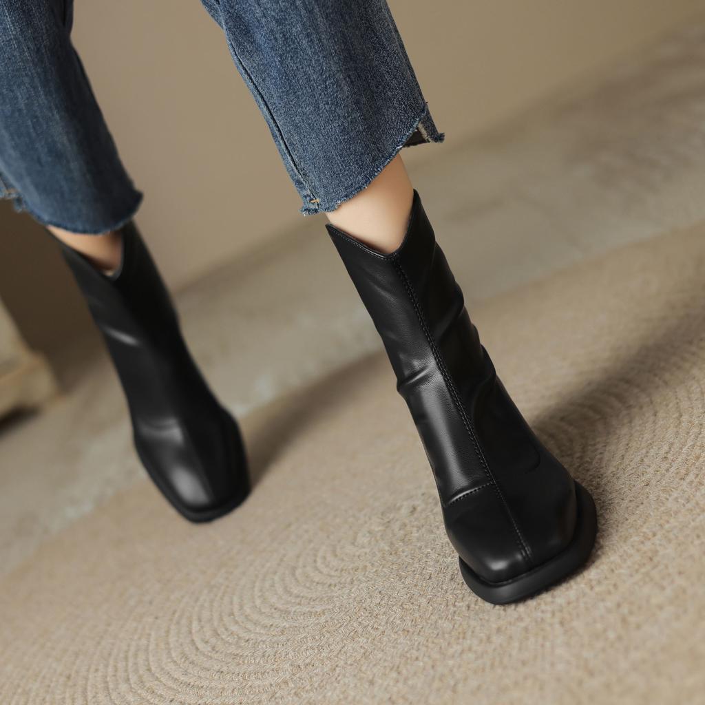 Krazing Pot Mikrofaser Herbst Winter Schuhe Dicke Mittelhohe Absätze Größe 43 Chelsea Boots Aprikose Reißverschluss Stiefeletten