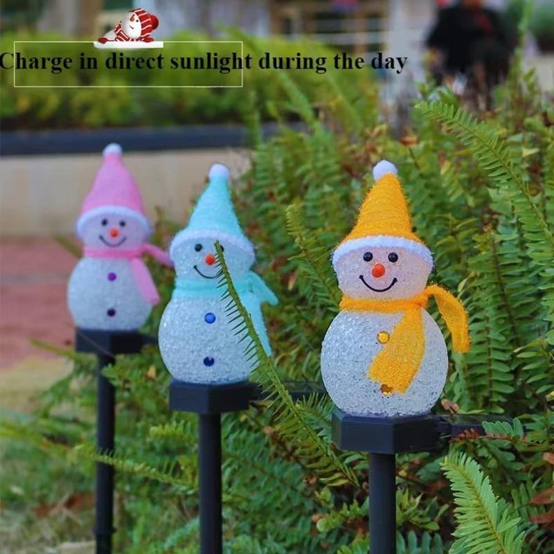 Solar Ground Lights Christmas Snowman Decoration Atmosphere Nightlight Outdoor Garden Garden EVA Rice Grain Snow Man