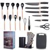 19-Piece Wooden Handle Silicone Kitchen Utensil Set with Spatulas, Spoons, Storage Bucket, and Knife Set