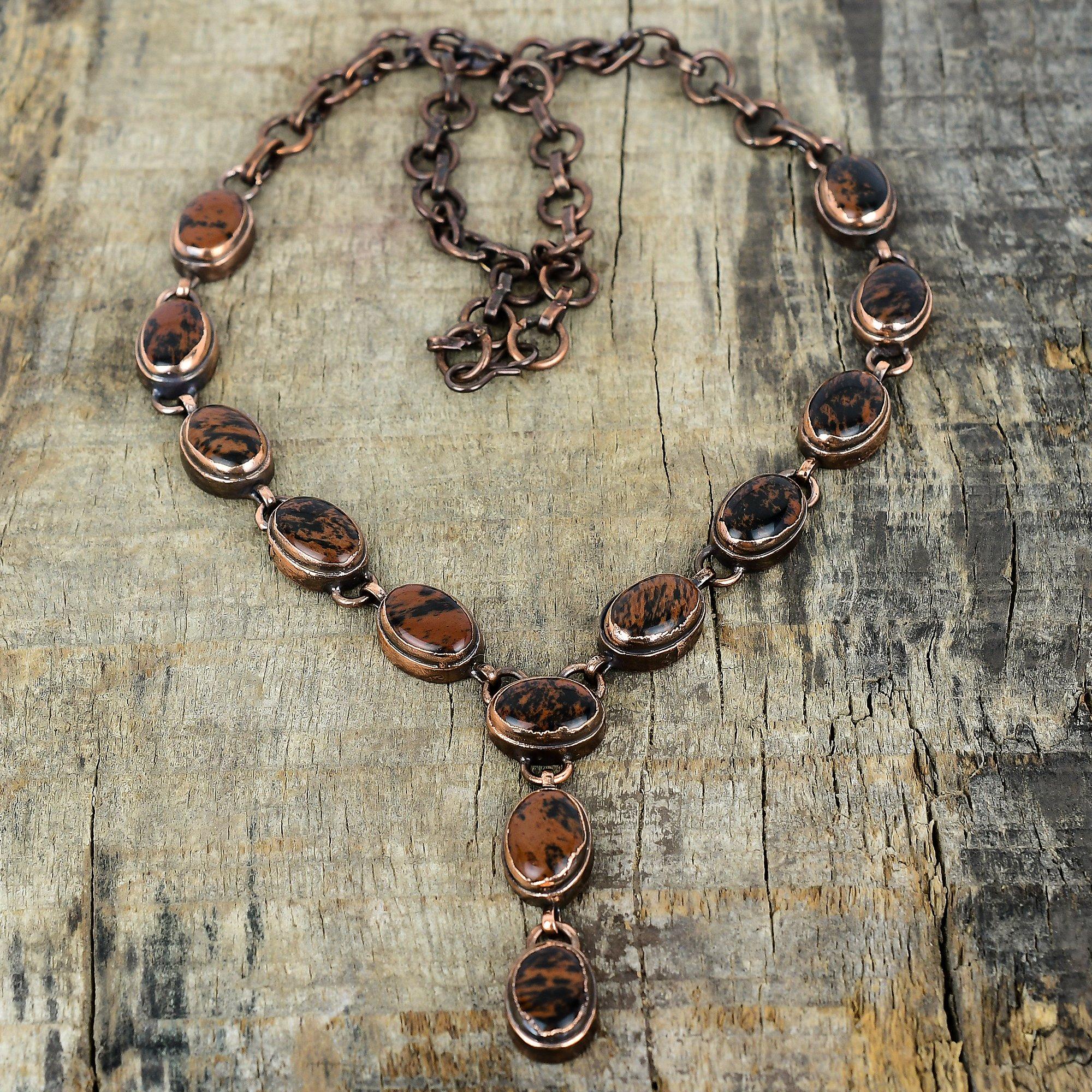 

Mahogany obsidian necklace electroformed copper gemstone necklace adjustable chain necklace electroformed handmade jewelry anniversary gifts Adjustable
