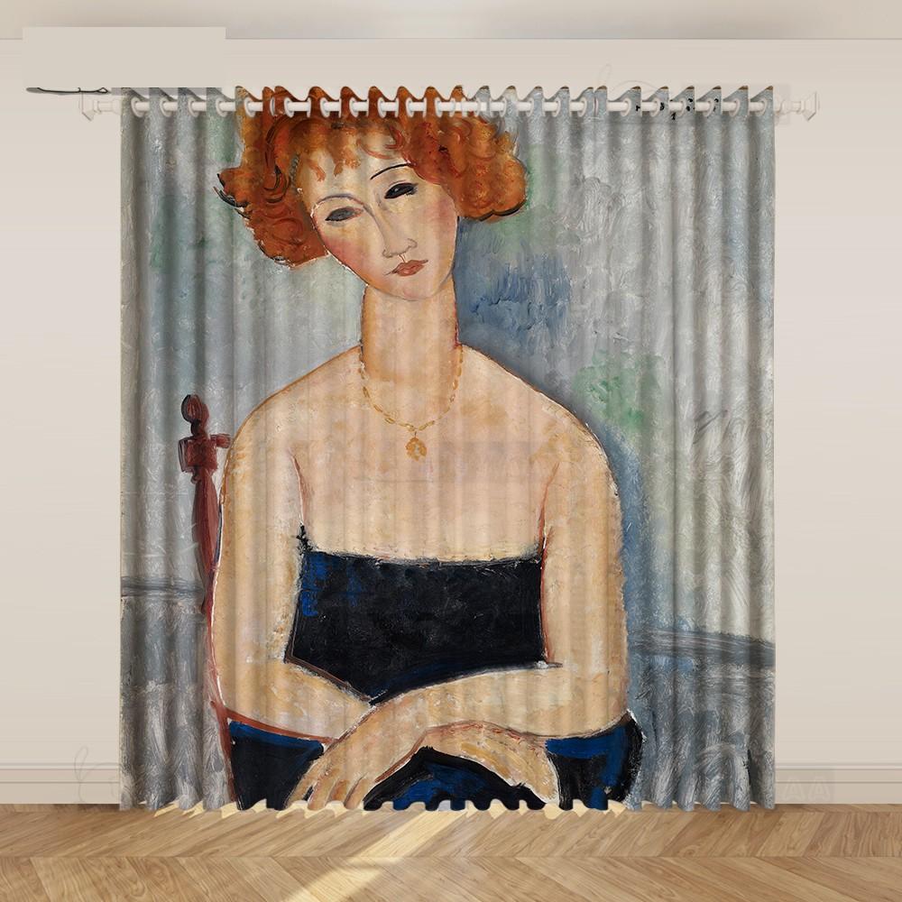 2KS Modigliani Portrét Mistrovské Malby Závěs Umělec V Pracovním Studiu Moderní Nika Severský Závěs do Obývacího Pokoje cortinas