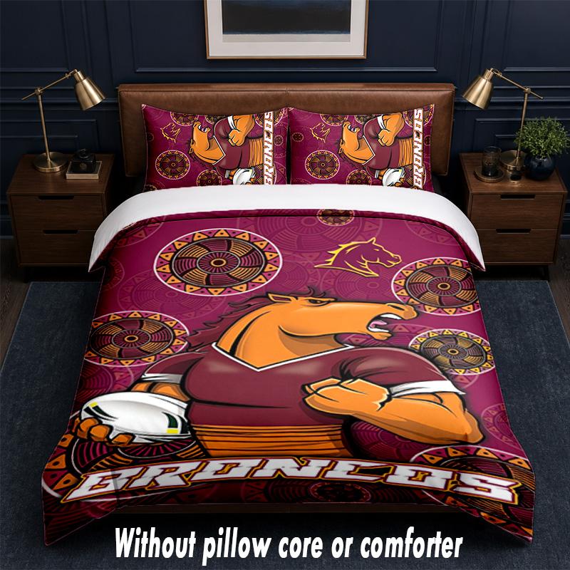 Set Biancheria da Letto Design Brisbane Broncos 1 Copripiumino + 2 Federe Morbido Traspirante Biancheria da Letto per la Casa