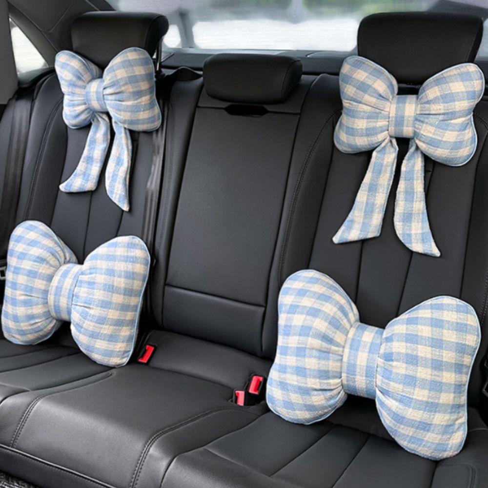 Grid Pattern Bowknot Pillows Plaid Interior Car Seat Cushion Bow Shape Pillow  Adults Use
