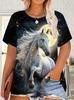 Summer New Horse Animal T-Shirts 3D Print Women's Round Neck Short Sleeve T Shirt Casual Tees Harajuku Y2K Tops Female Clothing