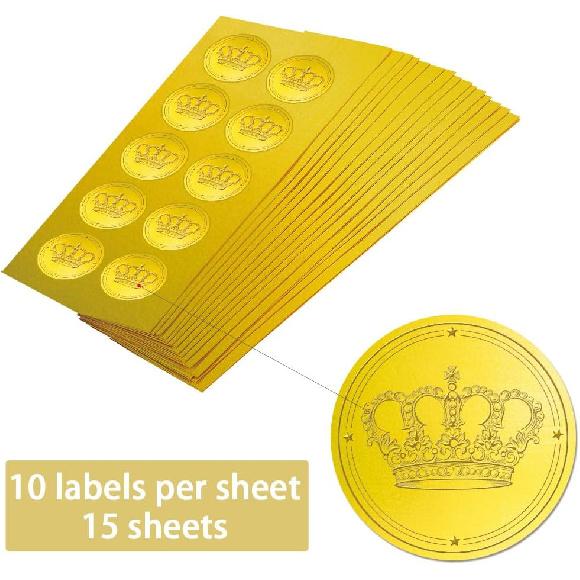 CHGCRAFT 150PCS Crown Gold Embossed Seal Stickers - Self Adhesive Foil Labels for Envelopes, Wedding Invitations, Awards, Graduation Gift Packaging