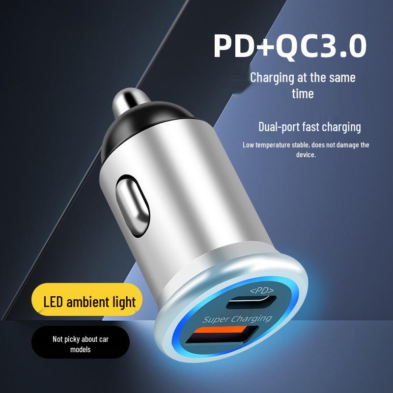 

Dual-Port Fast Car Charger PD+QC3.0 with Metal Body & Ambient Light чорний