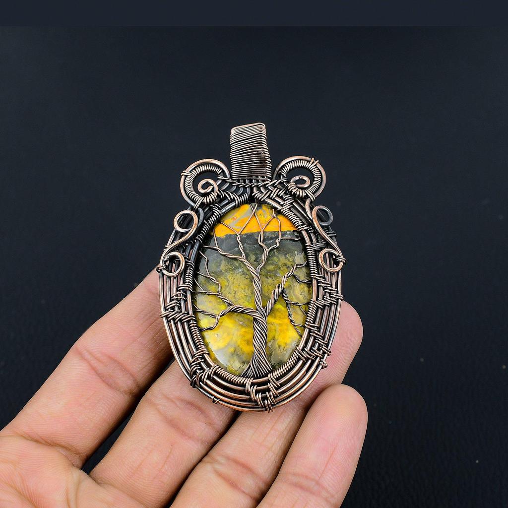 Hummeljaspis Anhänger, 999 Kupferdraht umwickelter Edelsteinschmuck, Handgefertigter Anhänger, Für Muttertag