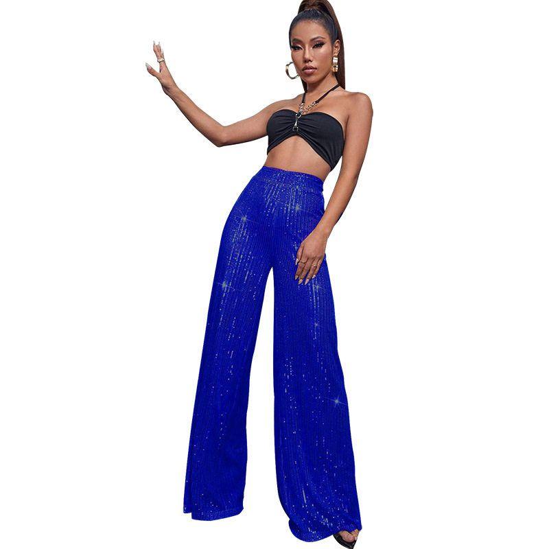 European and American Cross-Border Women s Casual Pants Amazon Ebay Sequin Loose Pants Long Pants Plus Size Pants Blue S