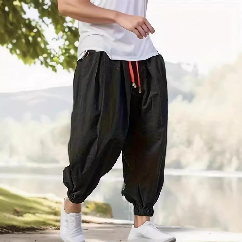 Summer new men's bloomers, loose cotton and linen leggings men's wide-leg pants Harlan leggings