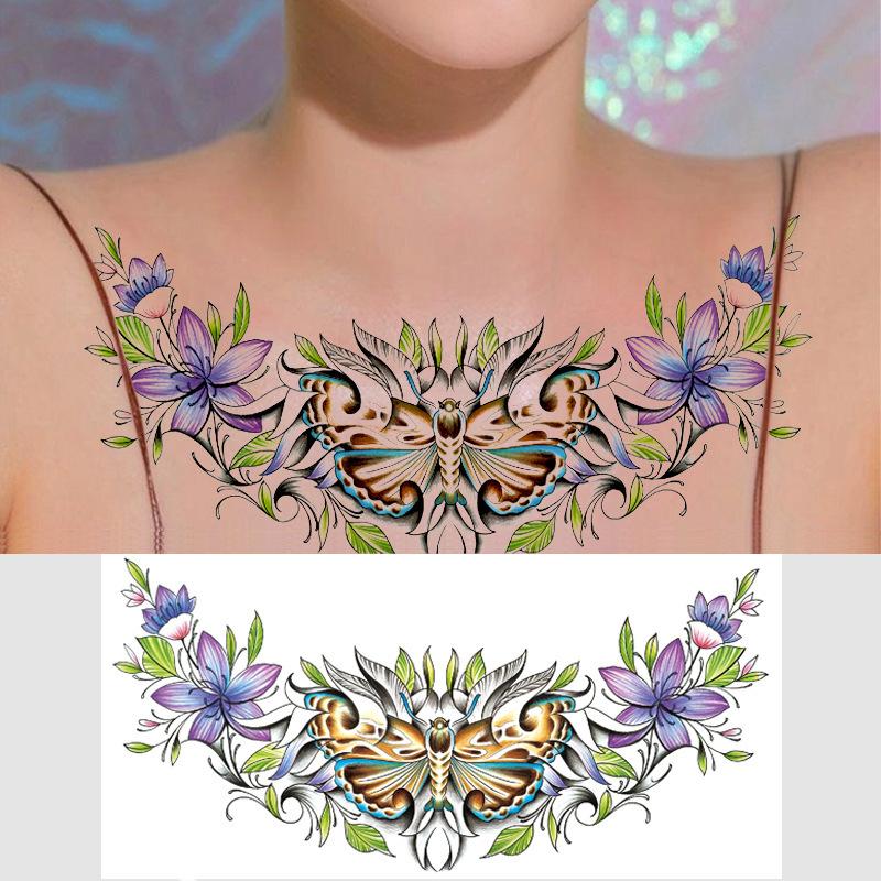 Über die Schulter Drache dreiseitiger Buddha Blume Brust Tattoo Aufkleber, neuer Halbarm-Buchstaben Anti-Schweiß Tattoo Aufkleber
