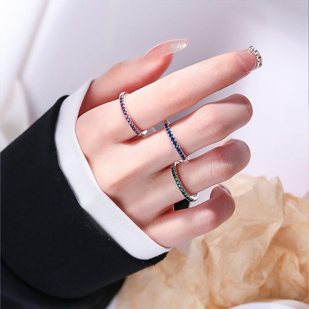 S925 Silver Rainbow Zircon Ring For Women Light Luxury Niche Colorful Band Fashion Jewelry Gift