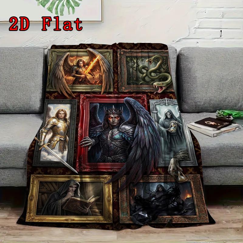 Dark Fantasy Figures 2D Flat Pattern Flannel Blanket, High Quality All Seasons, Home Decor, Warmth and Comfort, Perfect for Christmas Gifts.