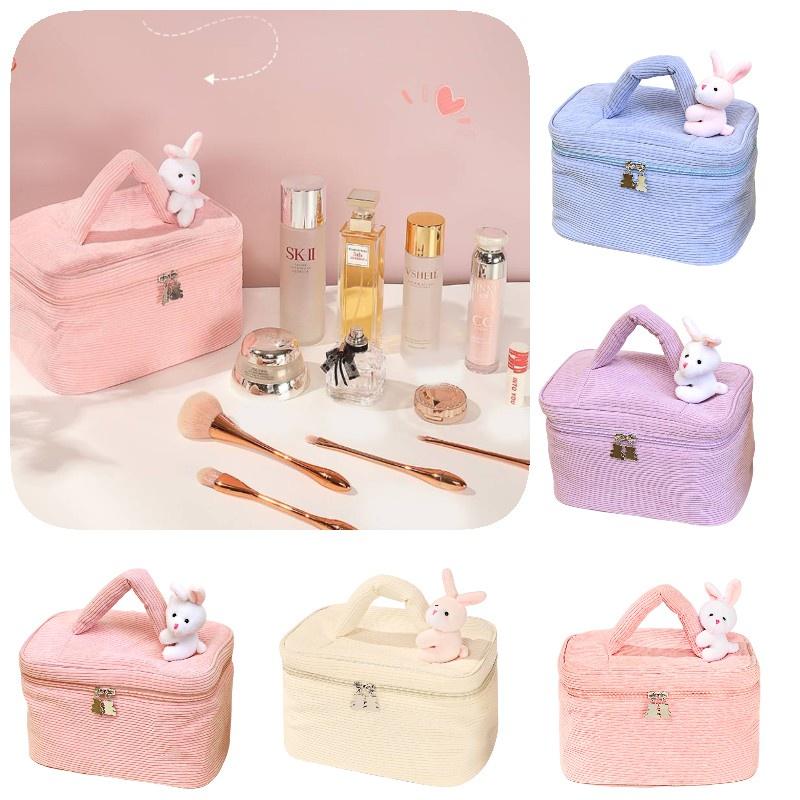 Portable Plush Toiletry Bag For Women With Multiple Compartments And Easy-to-use Dual Zipper