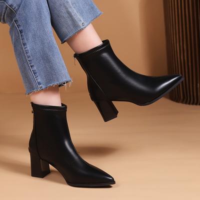 Modne buty damskie 2024 Wysokiej jakości buty damskie do kostki Eleganckie nowoczesne buty damskie Szycie z tyłu Zamek błyskawiczny Średni Grube obcasy Buty damskie