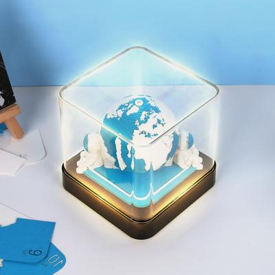 3D Desk Calendar 2024 Memo Pad Paper Art Creative Desk Calendar with LED Lights Earth Shape Acrylic Cover Desk Calendar for Home Office Desktop