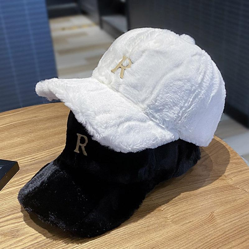 Autumn Winter Baseball Cap Hats For Women Faux Thickened Warm Plush Snapback Cap Metal Letter Fashion Accessories New