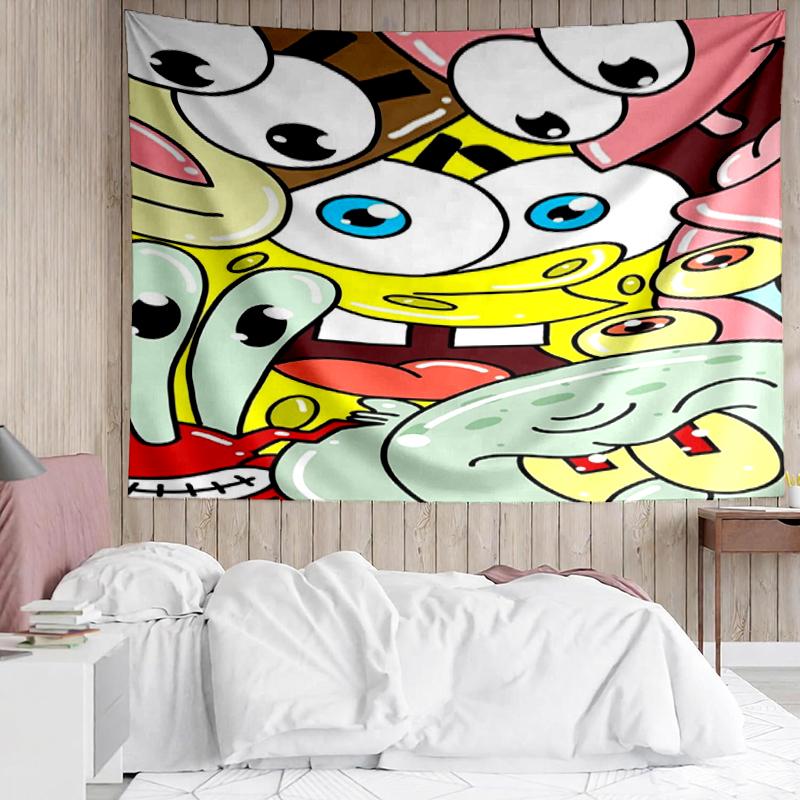 SpongeBob SquarePants Print Tapestry, Backdrop, Easy Setup, Ideal for Bedroom, Office & Living Room, with Aesthetic Wall Hanging Decor.