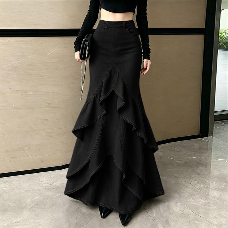 ZANZEA Womens Elegant Casual Multi-Layer Ruffled Fishtail Long Skirt