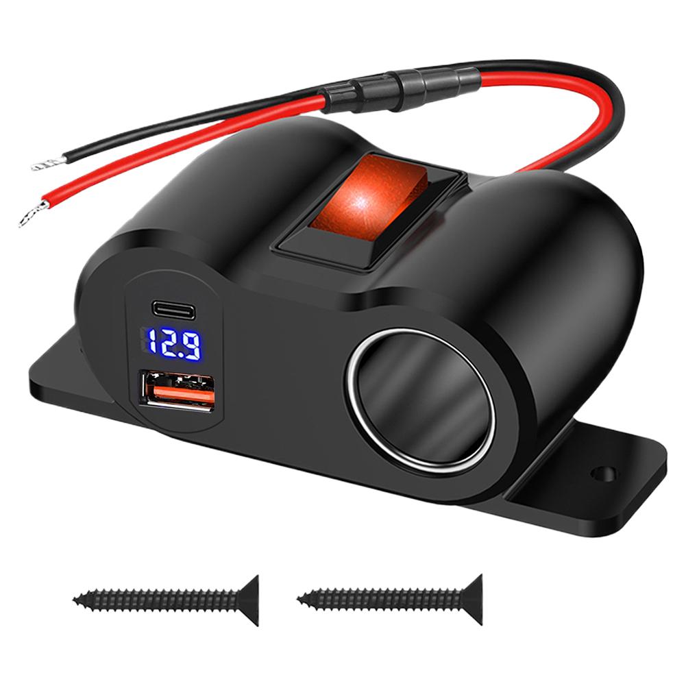 12-24V USB C Ports Socket 36W PD3.0+18W QC3.0 Dual USB Built-in Car Camper Adapter Cigarette Lighter For RV Marine Motorcycle