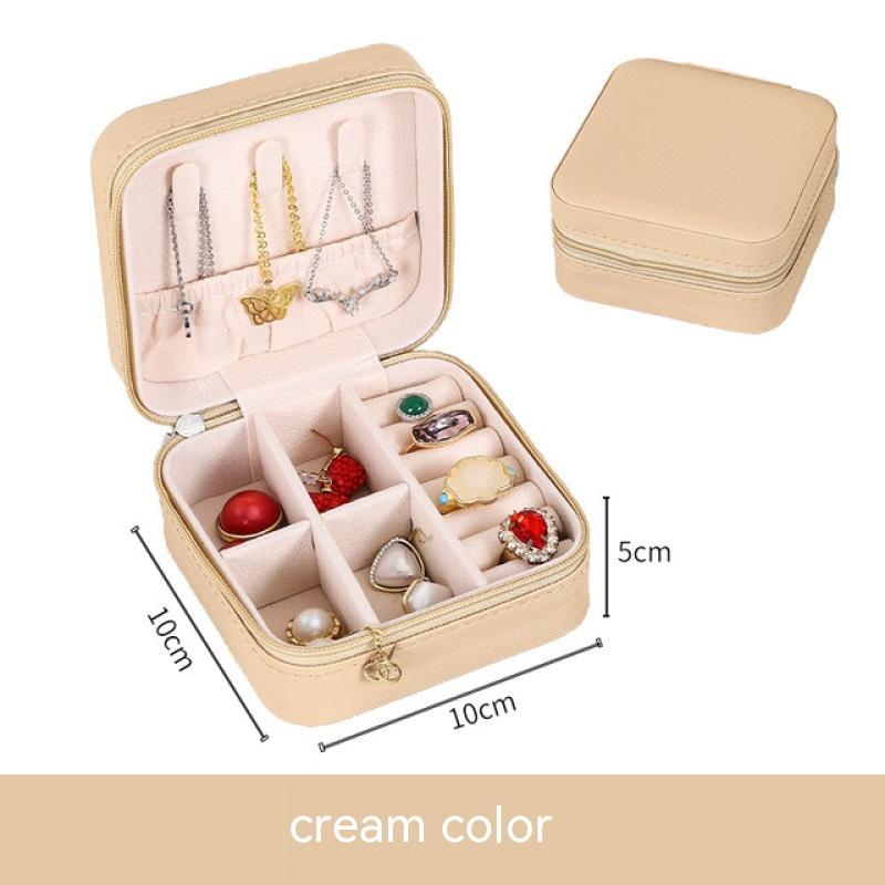 2PC Mini Jewelry Organizer Display Travel Jewelry Zipper Case Boxes Earrings Necklace Ring Portable Jewelry Box Leather Storage