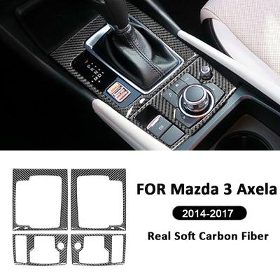 Carbon Fiber Car Gear Shifter Knob Multimedia Panel Trim Frame Decoration Sticker For Mazda 3 Axela 2014-2017 Interior Parts