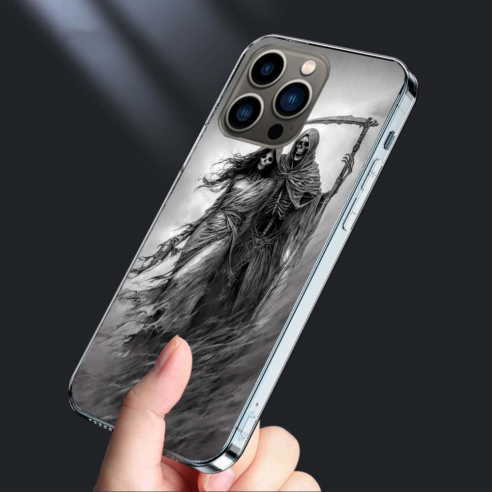 Tod Sensenmann Schädel Handyhülle Für Iphone 16E 15 Pro 14 Plus 17E 16 17 Pro Max Air 11 12 13 Mini Stoßfest Capa Niedlich Cov