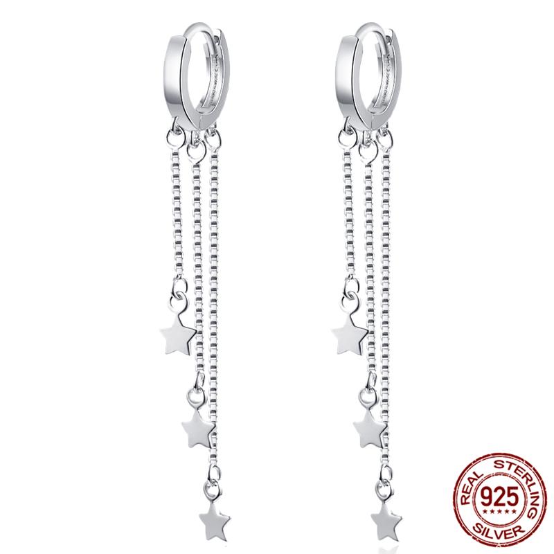 Luminous Shell Women Earrings Original 925 Sterling Silver Pave CZ Star Moon Hoop Earrings Engagement Wedding Jewelry