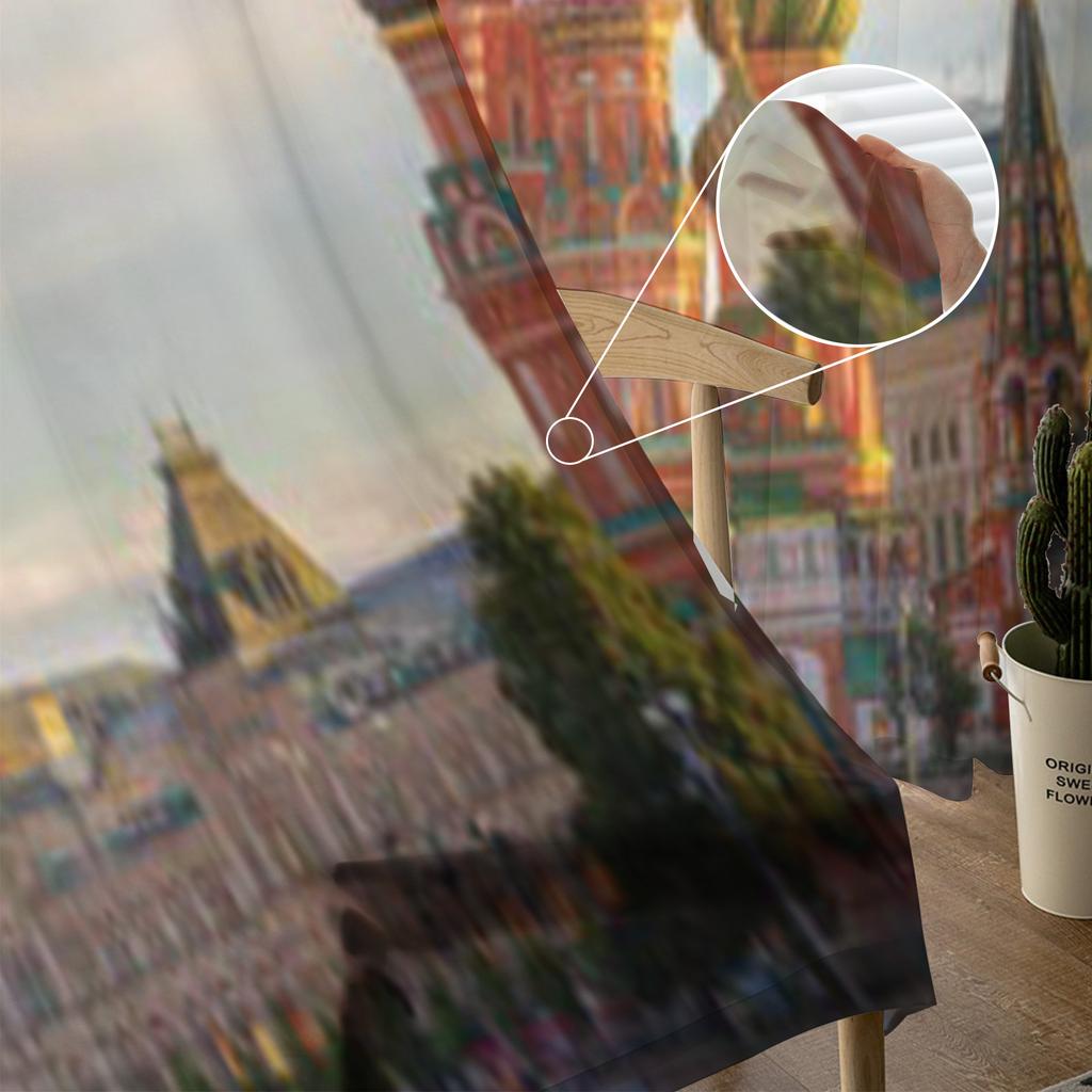 Röda torget Vasilijkatedralen Chiffong Skira Gardiner för Vardagsrum Sovrum Fönstergardin Voiler Tyll Cortinas