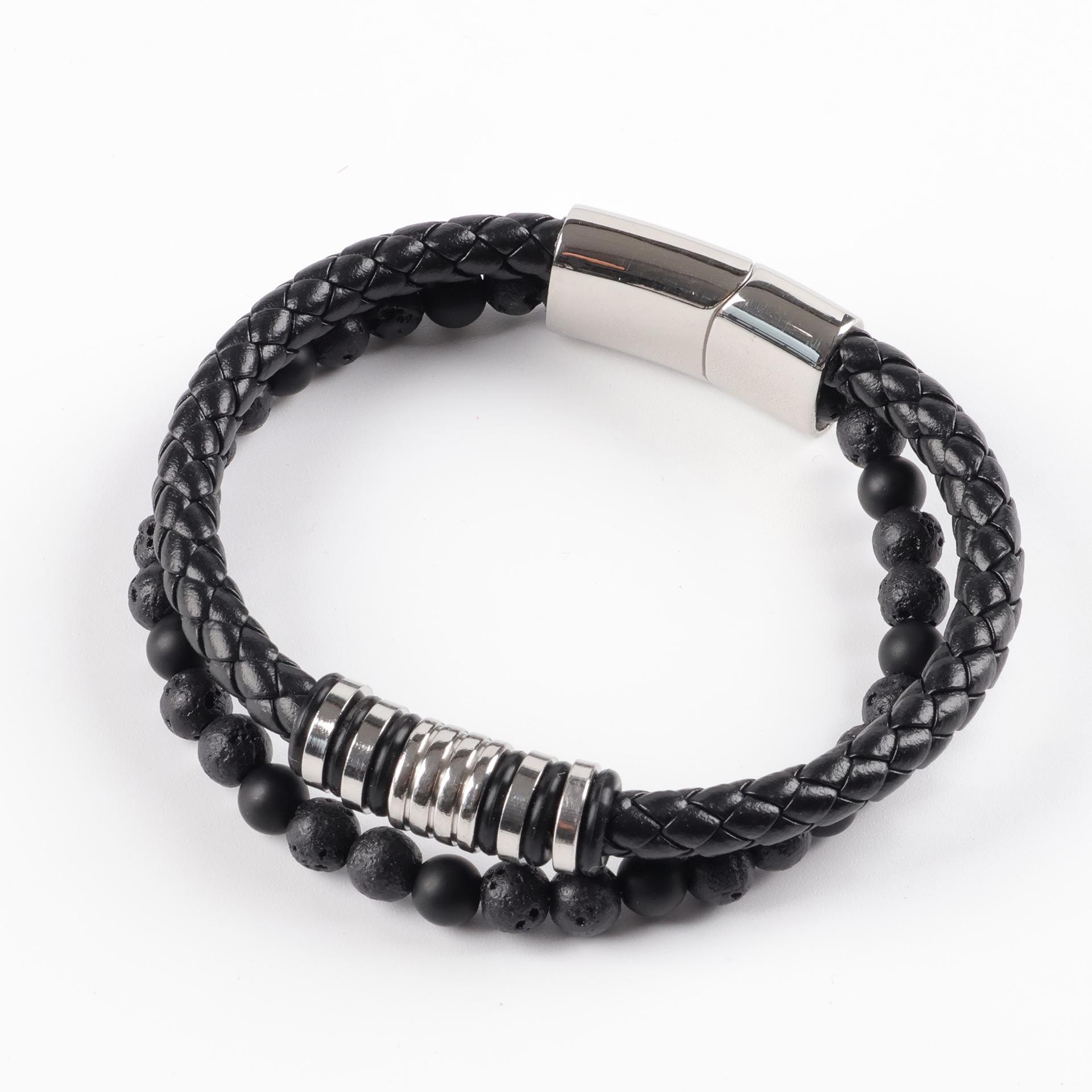 Мужской плетеный кожаный браслет с магнитной застежкой из титановой стали как