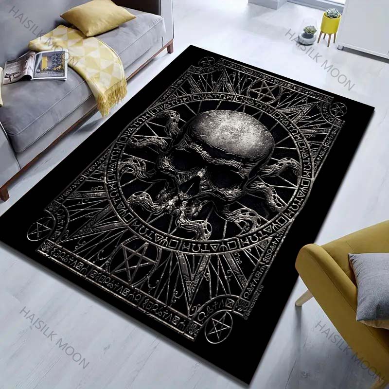 Dark Mysterious Skull Symbol Print for Carpet Living Room Bedroom Bedside Floor Mat Area Rug Modern Home Fashion Carpet Decor