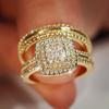 Ring Women'S Fat Geometric Half-Circle Diamond Jewelry, Shiny Light Luxury Dress Accessories