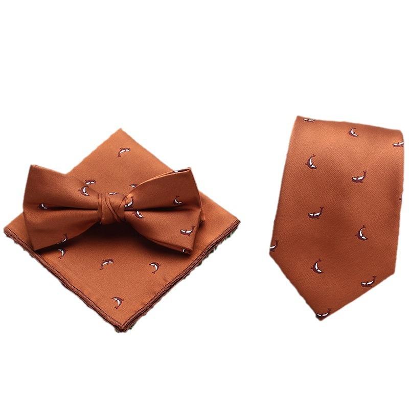 Rael Men'S Tie Set, Polyester Striped Tie Bow Tie Square Scarf Three-Piece Set, Suit Accessories